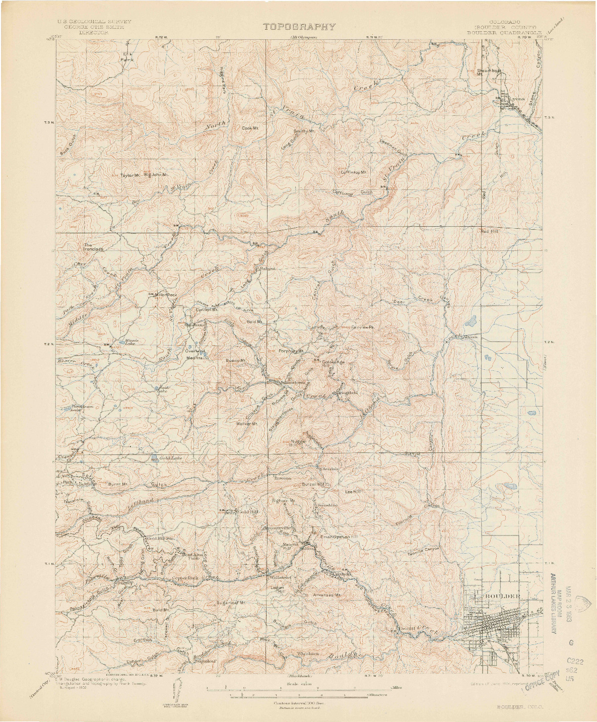 USGS 1:62500-SCALE QUADRANGLE FOR BOULDER, CO 1904