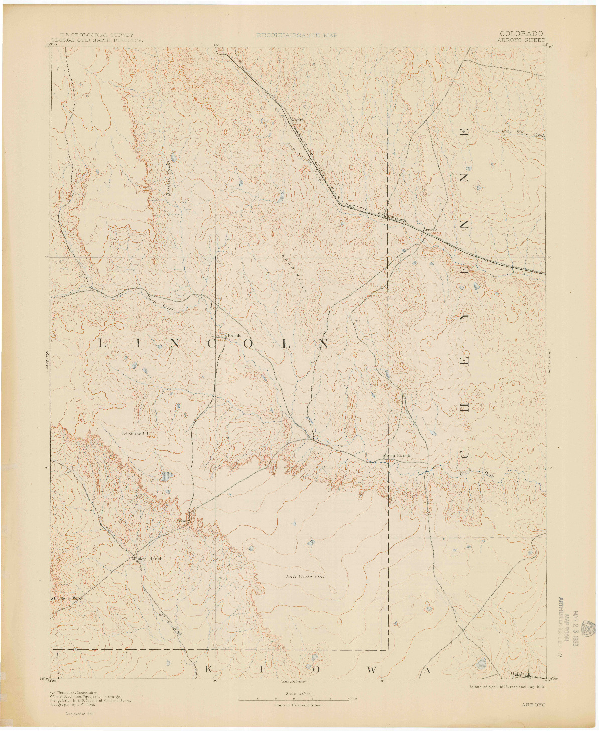 USGS 1:125000-SCALE QUADRANGLE FOR ARROYO, CO 1893