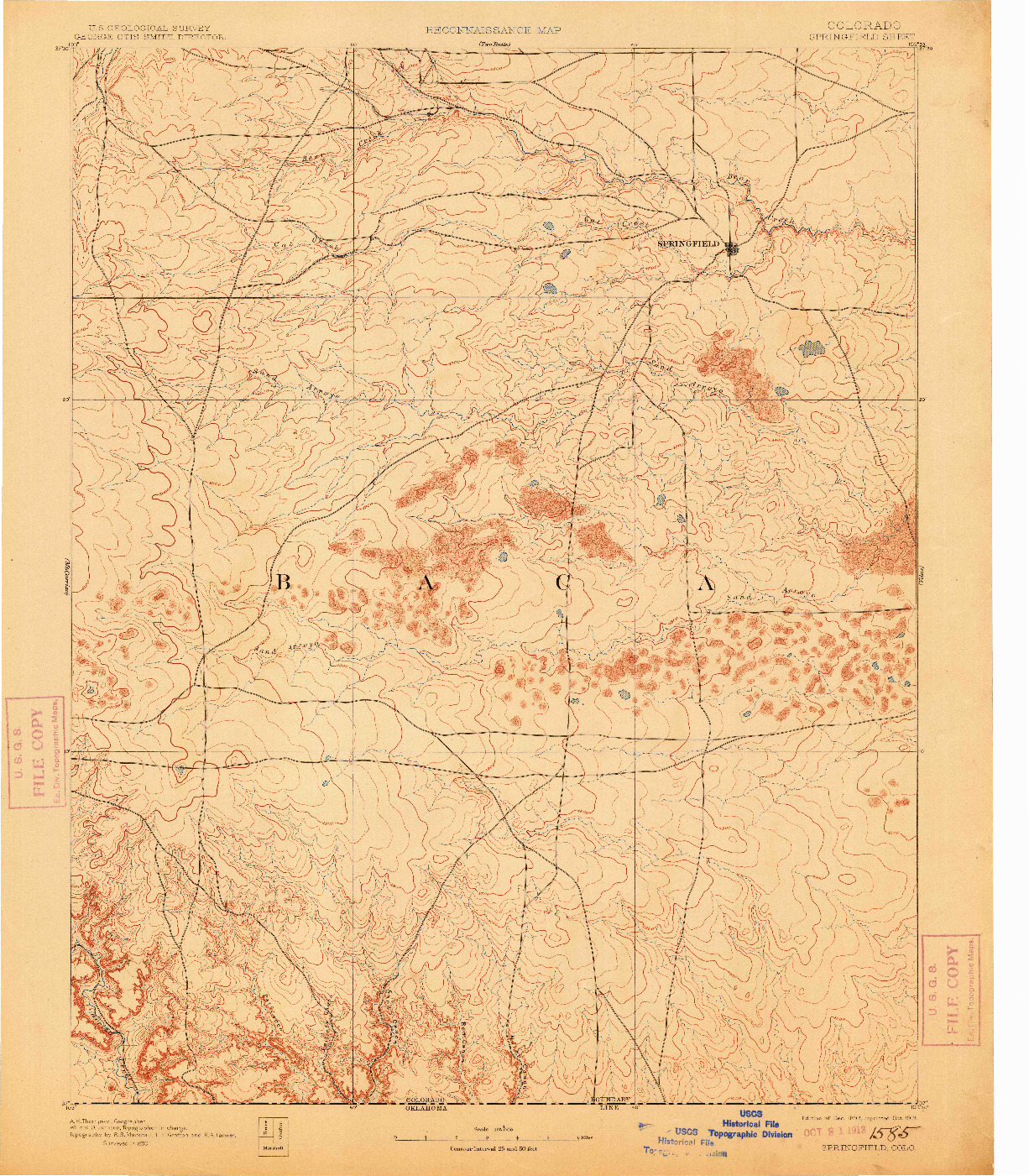 USGS 1:125000-SCALE QUADRANGLE FOR SPRINGFIELD, CO 1893