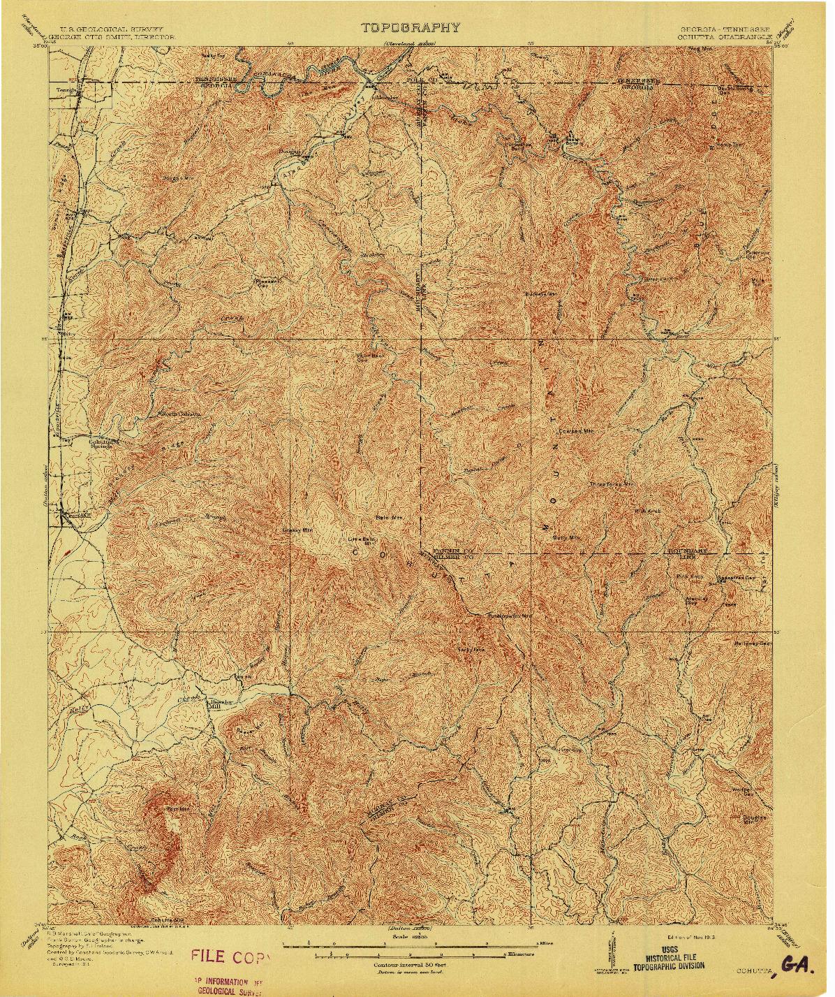 USGS 1:62500-SCALE QUADRANGLE FOR CUHUTTA, GA 1913
