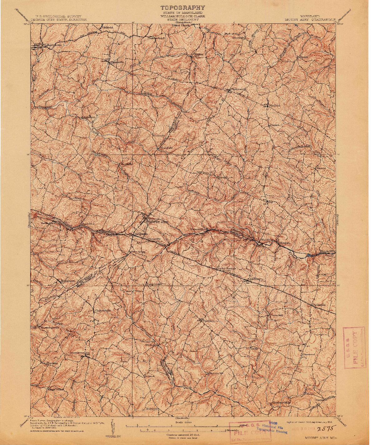 USGS 1:62500-SCALE QUADRANGLE FOR MOUNT AIRY, MD 1909