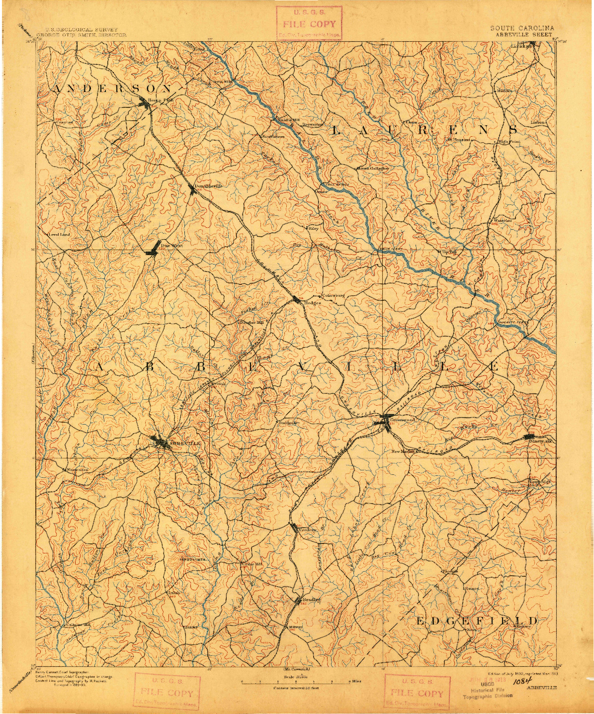 USGS 1:125000-SCALE QUADRANGLE FOR ABBEVILLE, SC 1892