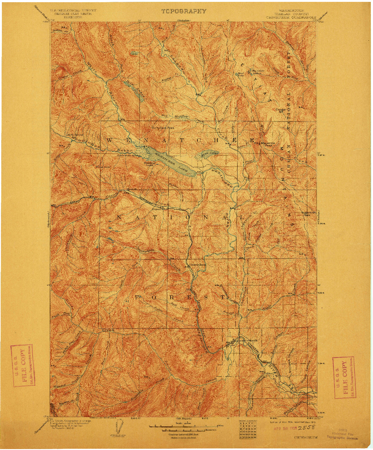 USGS 1:125000-SCALE QUADRANGLE FOR CHIWAUKUM, WA 1904