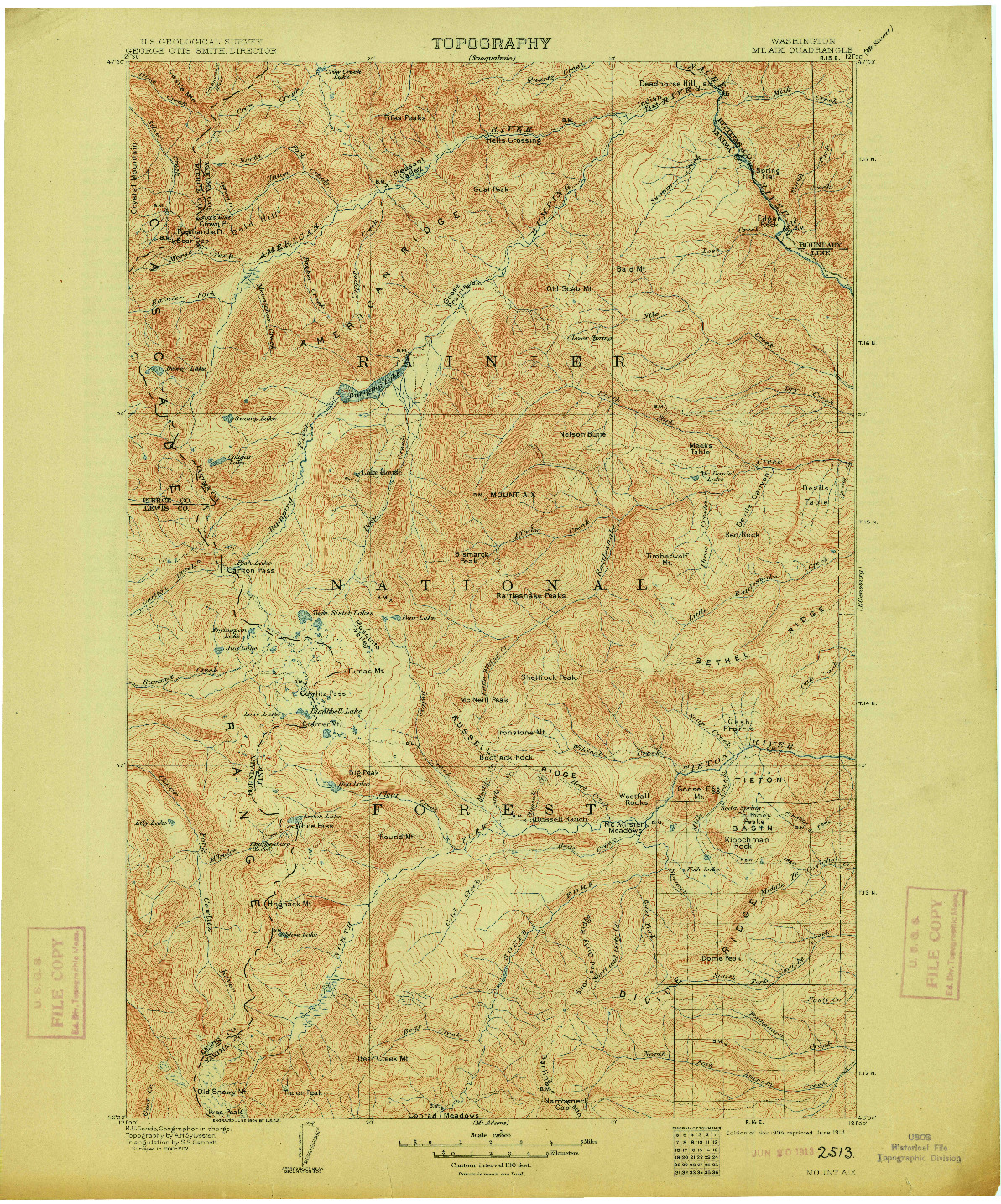 USGS 1:125000-SCALE QUADRANGLE FOR MT AIX, WA 1904
