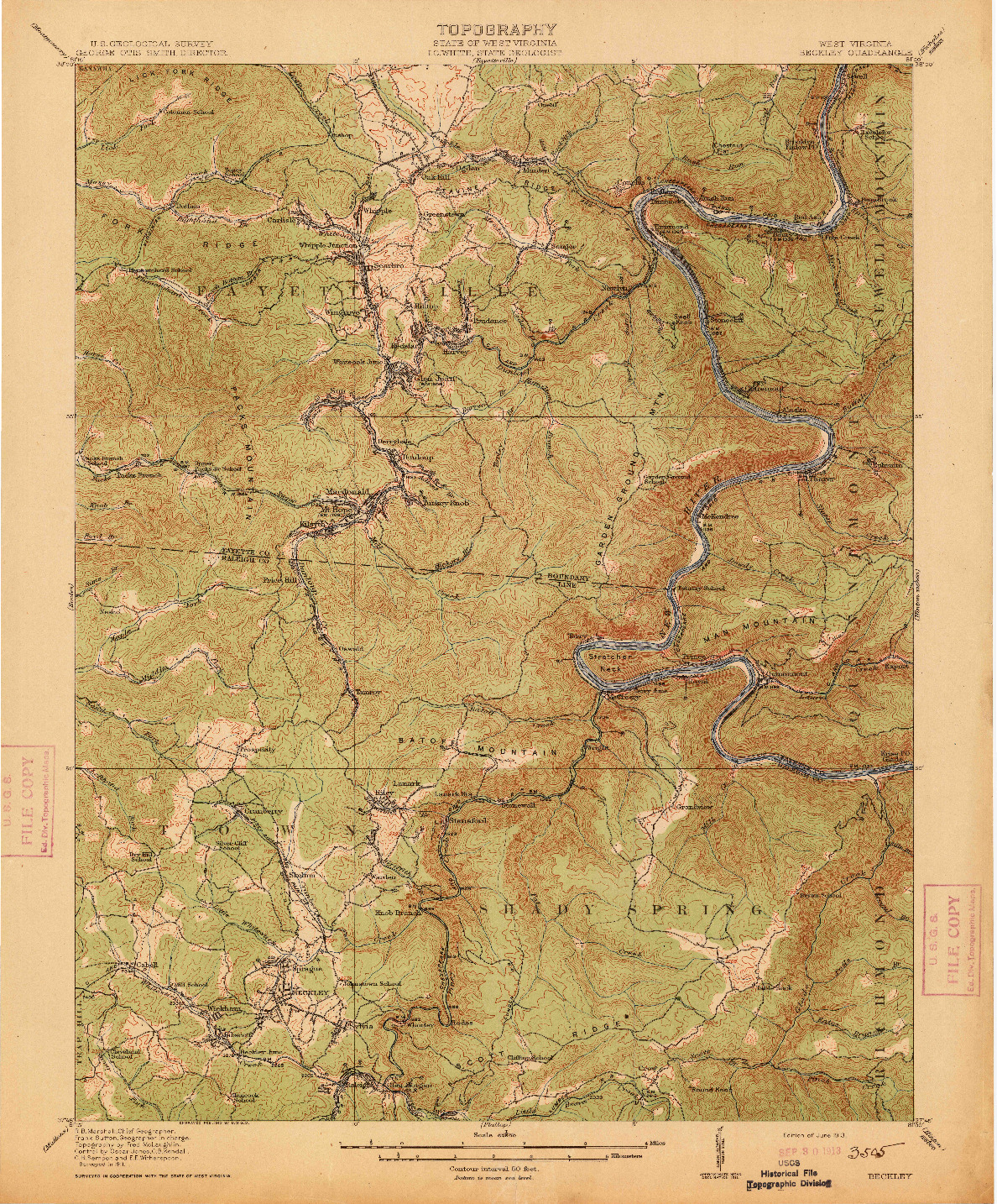 USGS 1:62500-SCALE QUADRANGLE FOR BECKLEY, WV 1913