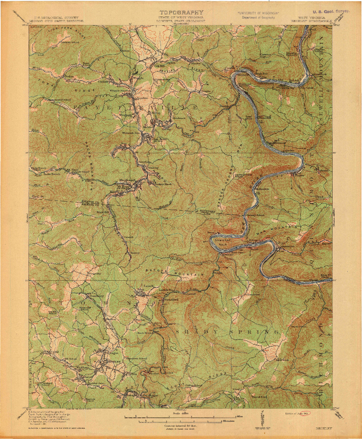 USGS 1:62500-SCALE QUADRANGLE FOR BECKLEY, WV 1913