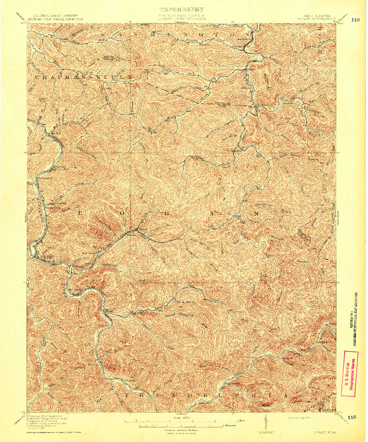 USGS 1:62500-SCALE QUADRANGLE FOR LOGAN, WV 1913