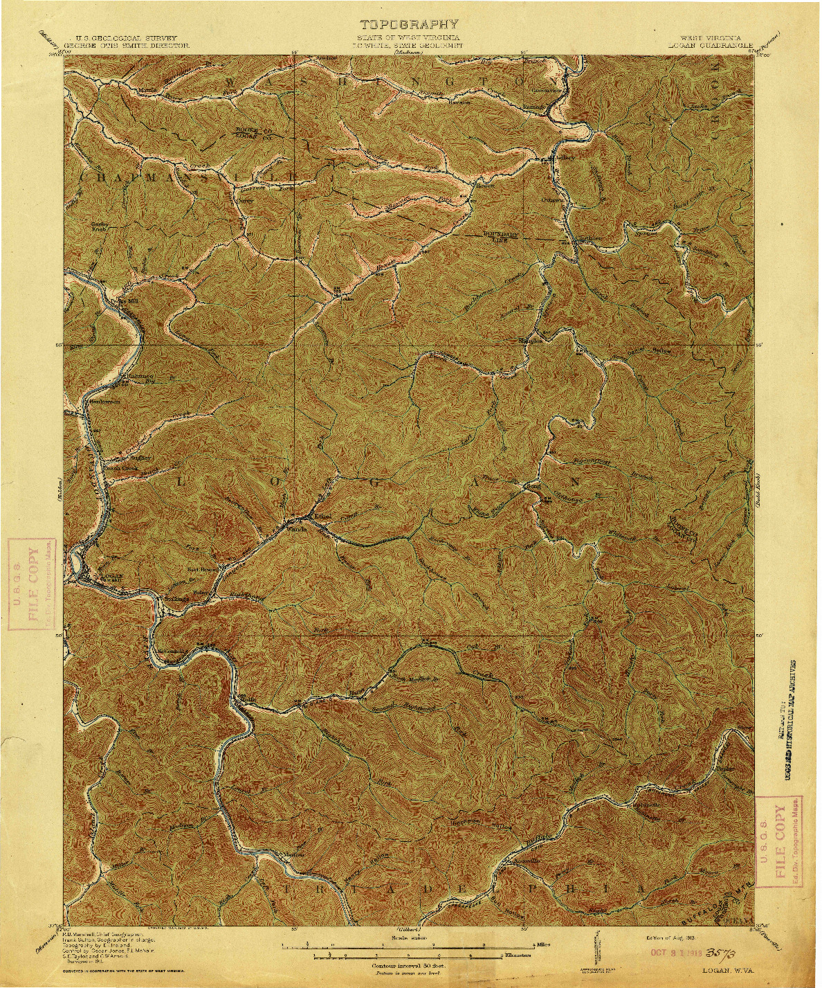 USGS 1:62500-SCALE QUADRANGLE FOR LOGAN, WV 1913