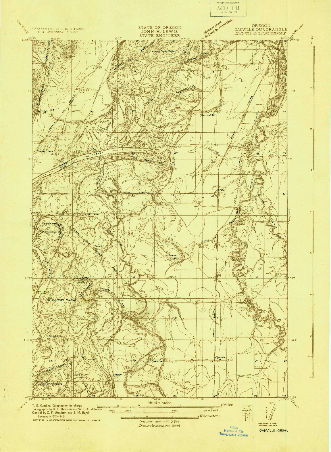 USGS 1:31680-SCALE QUADRANGLE FOR OAKVILLE, OR 1913
