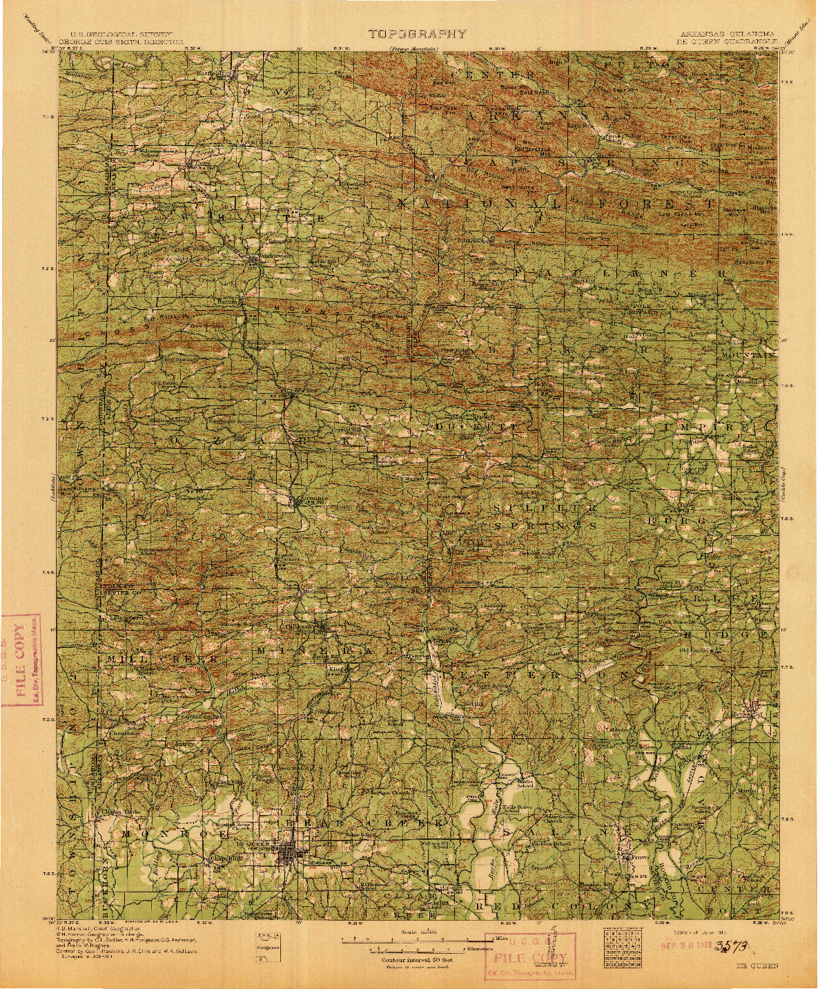 USGS 1:125000-SCALE QUADRANGLE FOR DE QUEEN, AR 1913