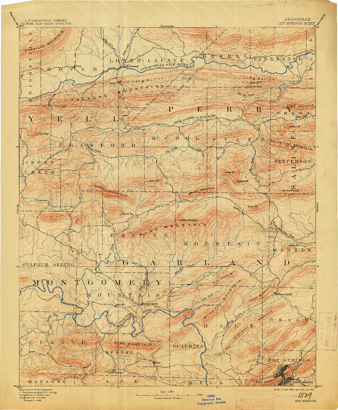 USGS 1:125000-SCALE QUADRANGLE FOR HOT SPRINGS, AR 1894