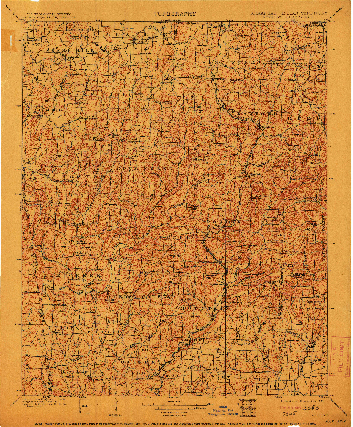 USGS 1:125000-SCALE QUADRANGLE FOR WINSLOW, AR 1901