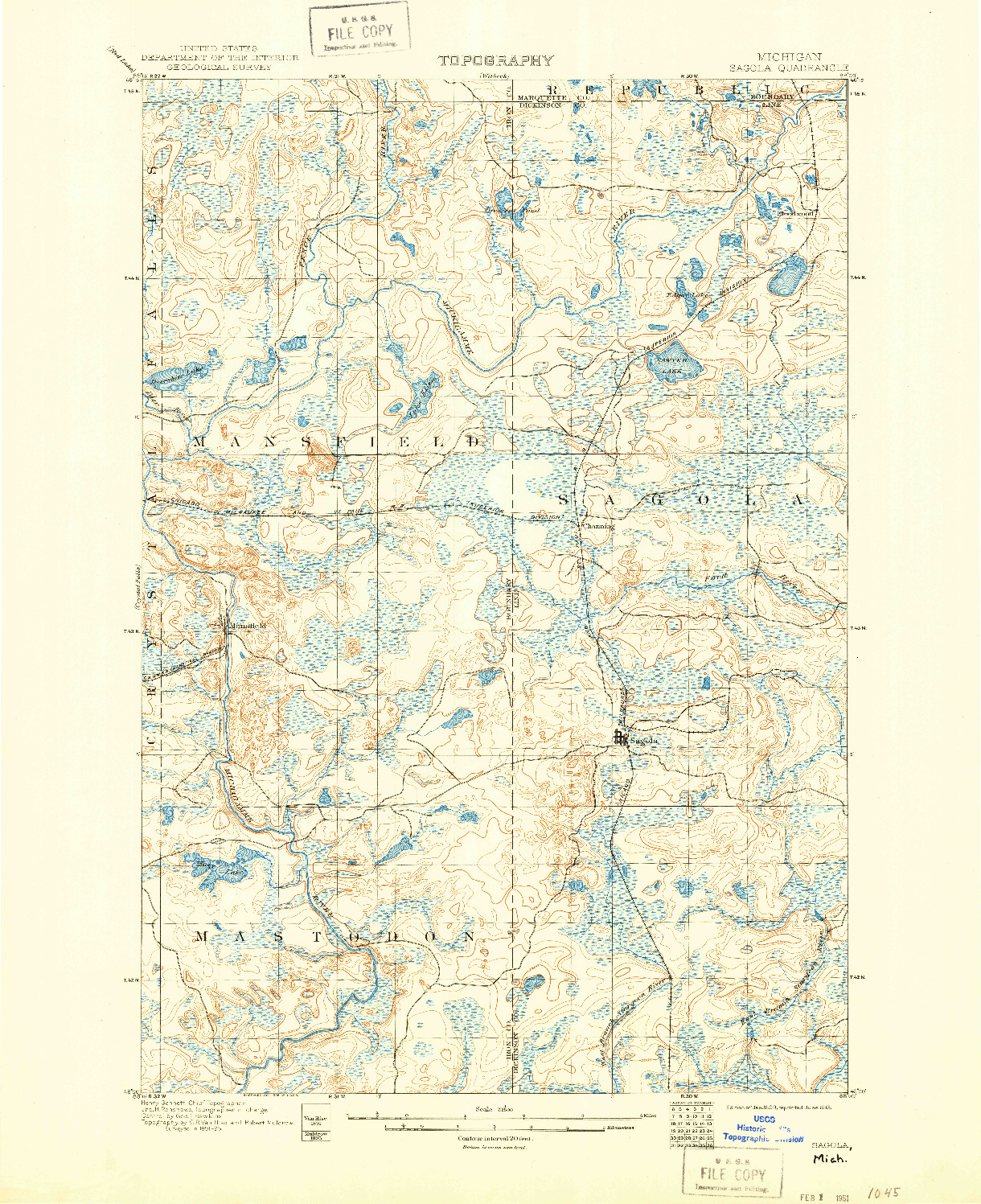 USGS 1:62500-SCALE QUADRANGLE FOR SAGOLA, MI 1899
