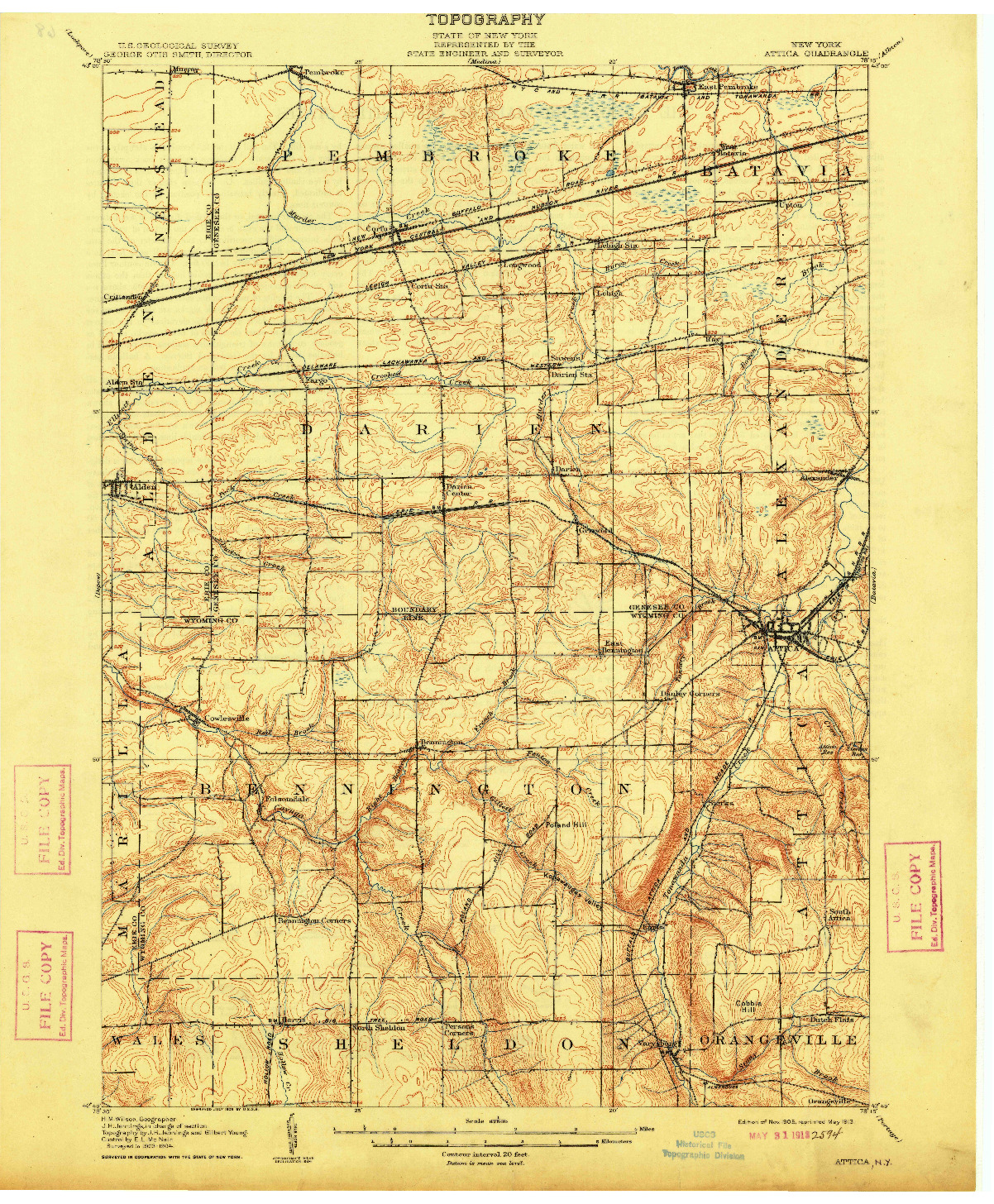 USGS 1:62500-SCALE QUADRANGLE FOR ATTICA, NY 1905