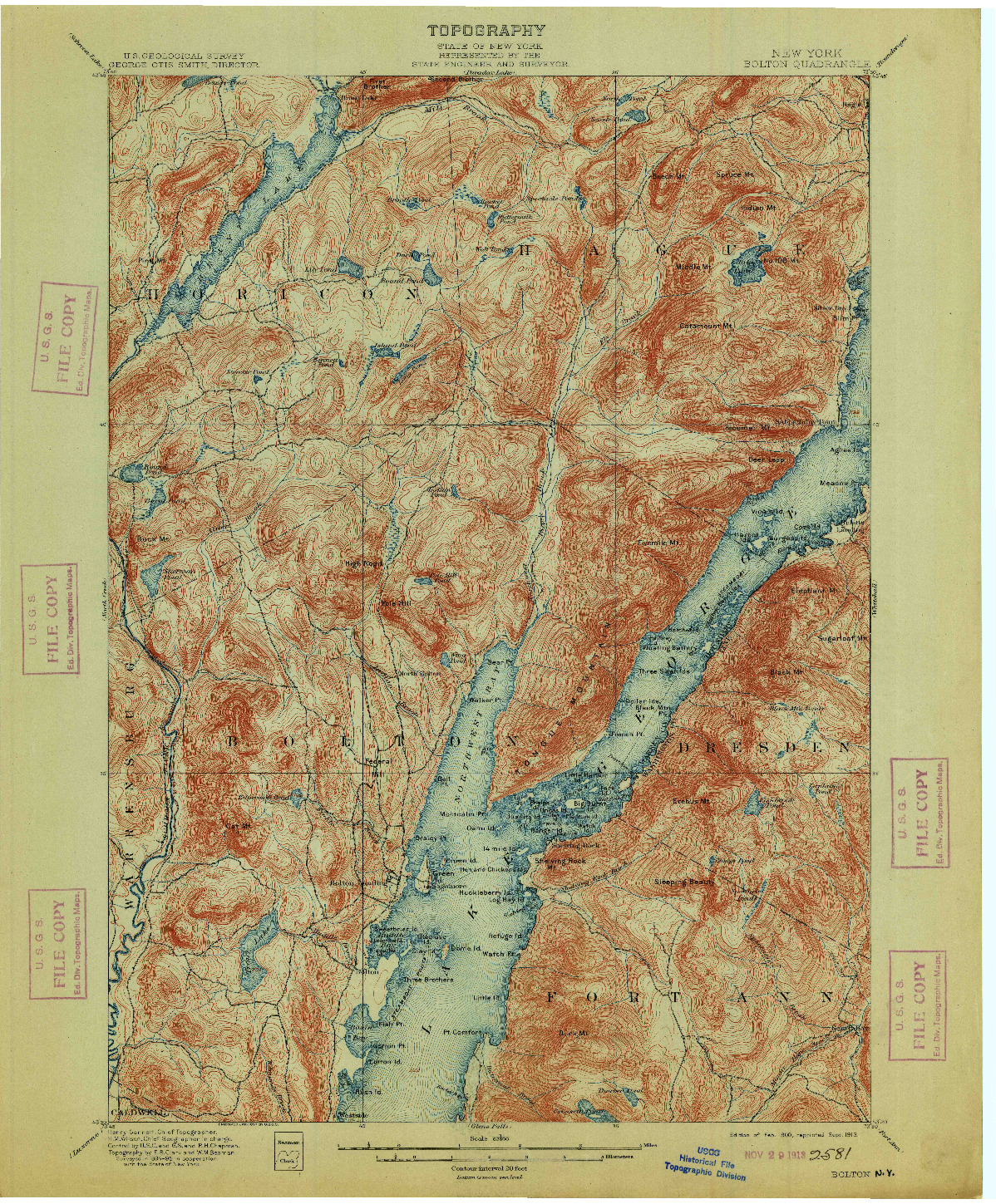 USGS 1:62500-SCALE QUADRANGLE FOR BOLTON, NY 1900