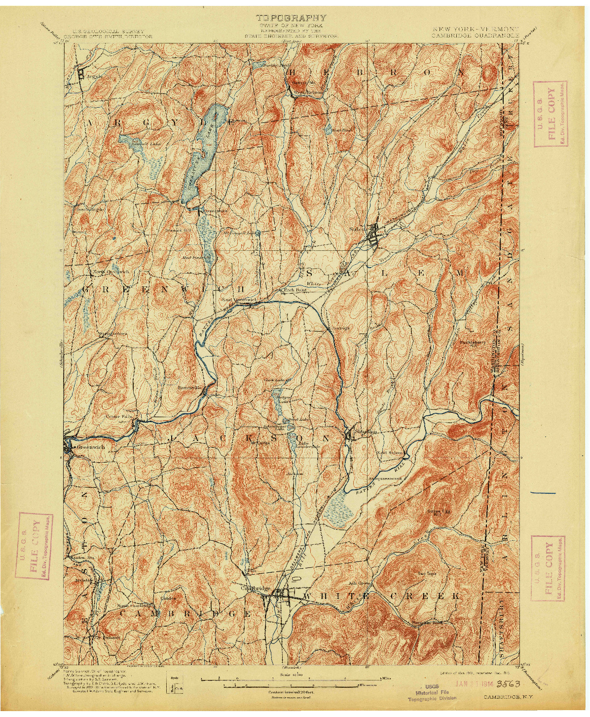 USGS 1:62500-SCALE QUADRANGLE FOR CAMBRIDGE, NY 1901