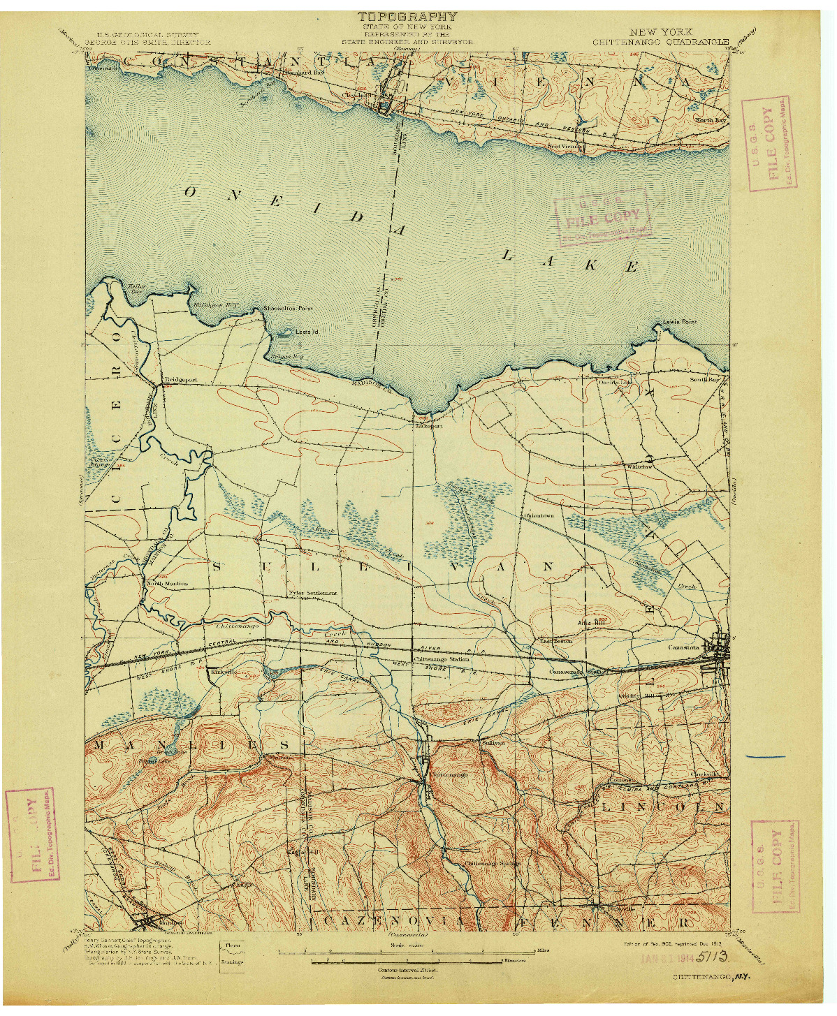 USGS 1:62500-SCALE QUADRANGLE FOR CHITTENANGO, NY 1902