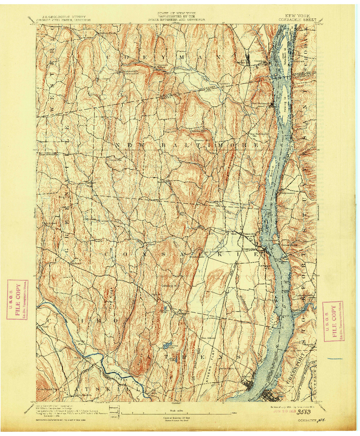 USGS 1:62500-SCALE QUADRANGLE FOR COXSACKIE, NY 1894