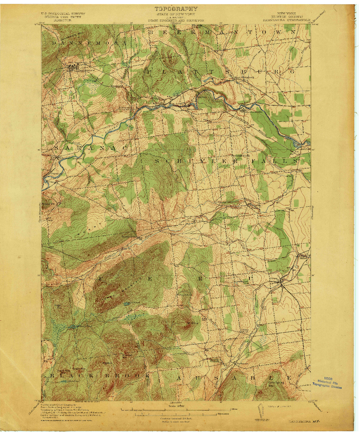 USGS 1:62500-SCALE QUADRANGLE FOR DANNEMORA, NY 1913