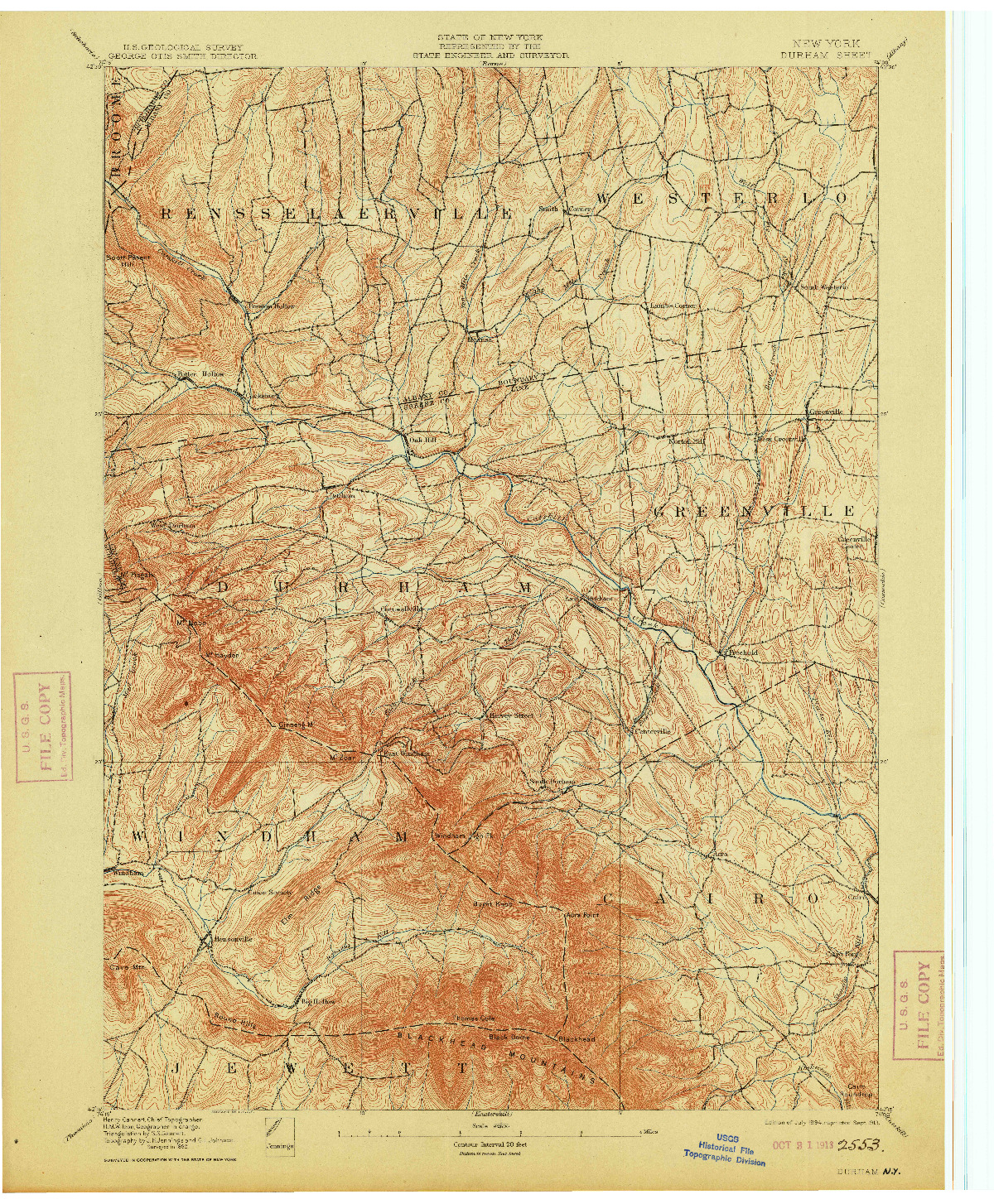 USGS 1:62500-SCALE QUADRANGLE FOR DURHAM, NY 1894