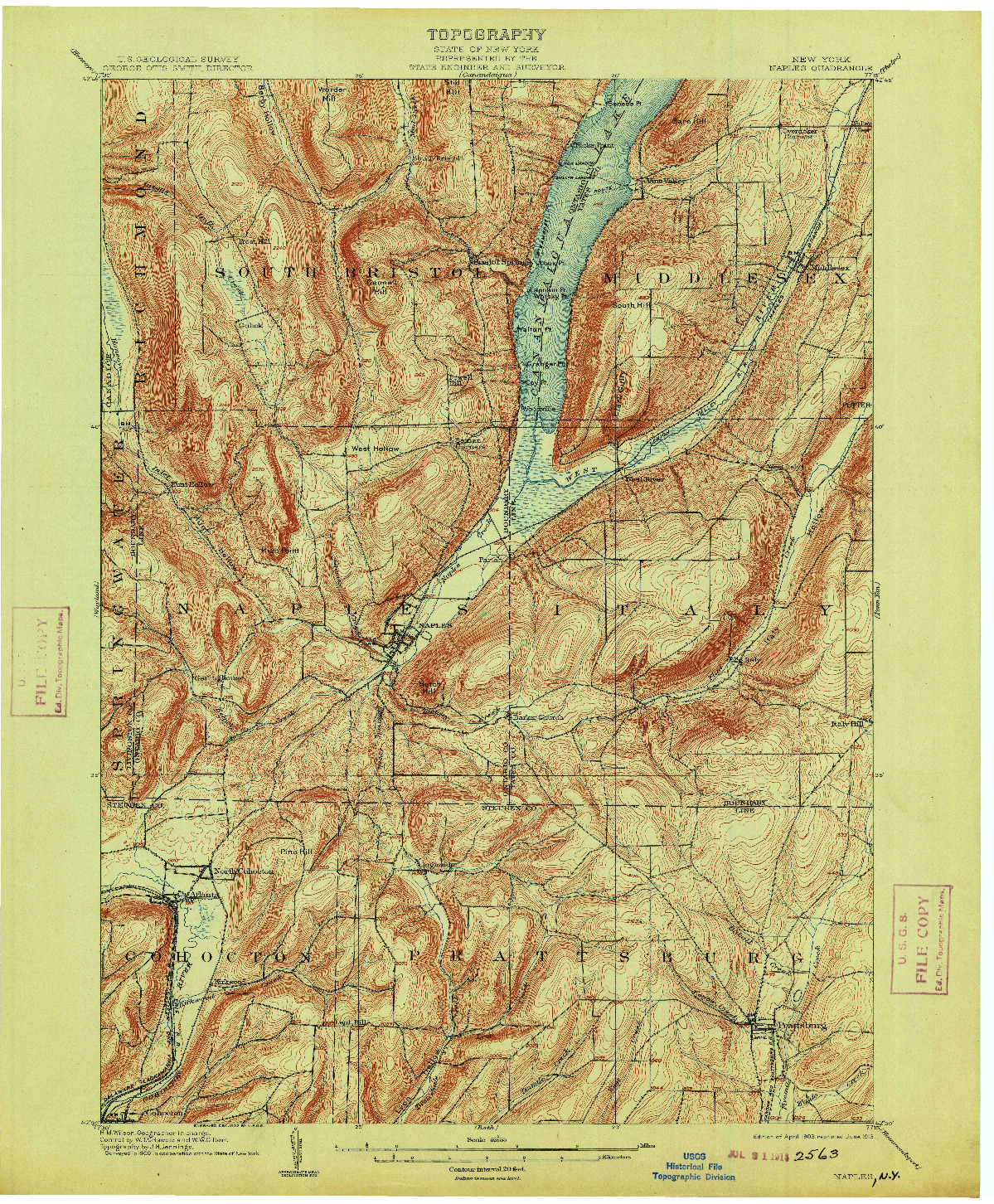 USGS 1:62500-SCALE QUADRANGLE FOR NAPLES, NY 1913