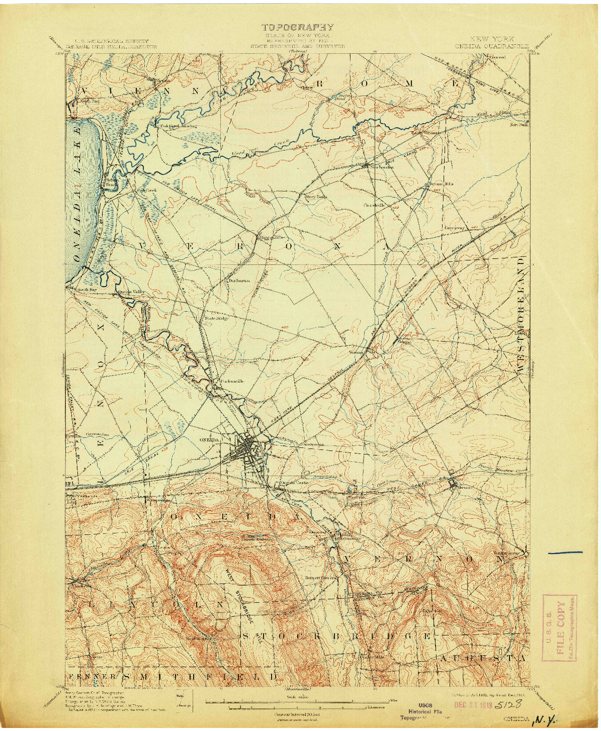 USGS 1:62500-SCALE QUADRANGLE FOR ONEIDA, NY 1902