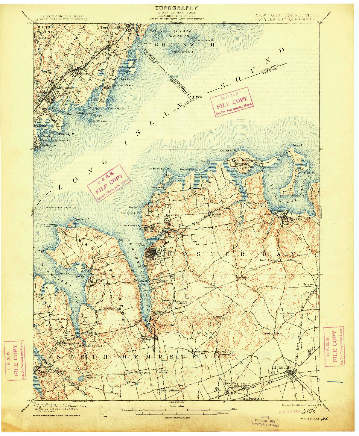 USGS 1:62500-SCALE QUADRANGLE FOR OYSTER BAY, NY 1900