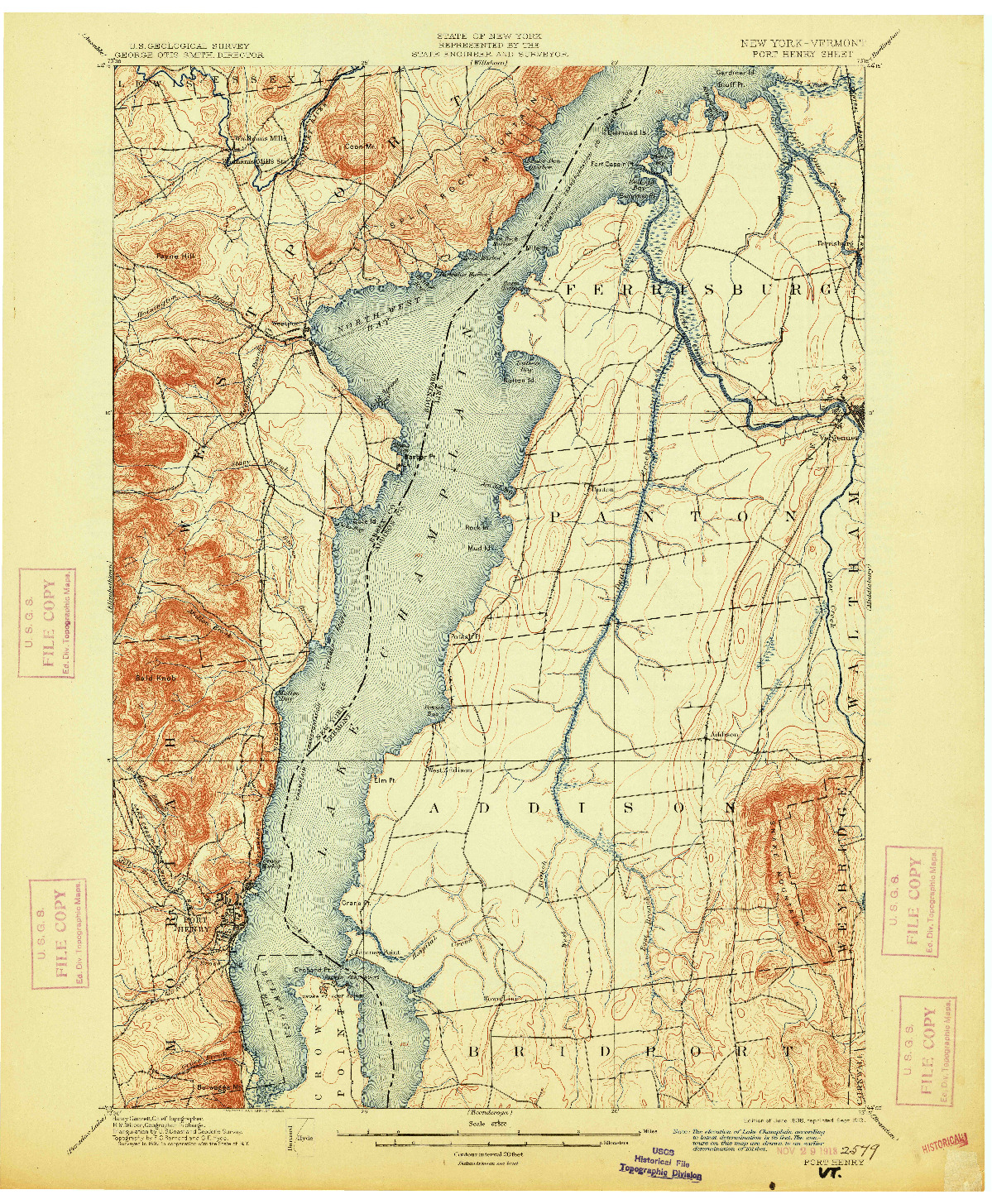 USGS 1:62500-SCALE QUADRANGLE FOR PORT HENRY, NY 1898