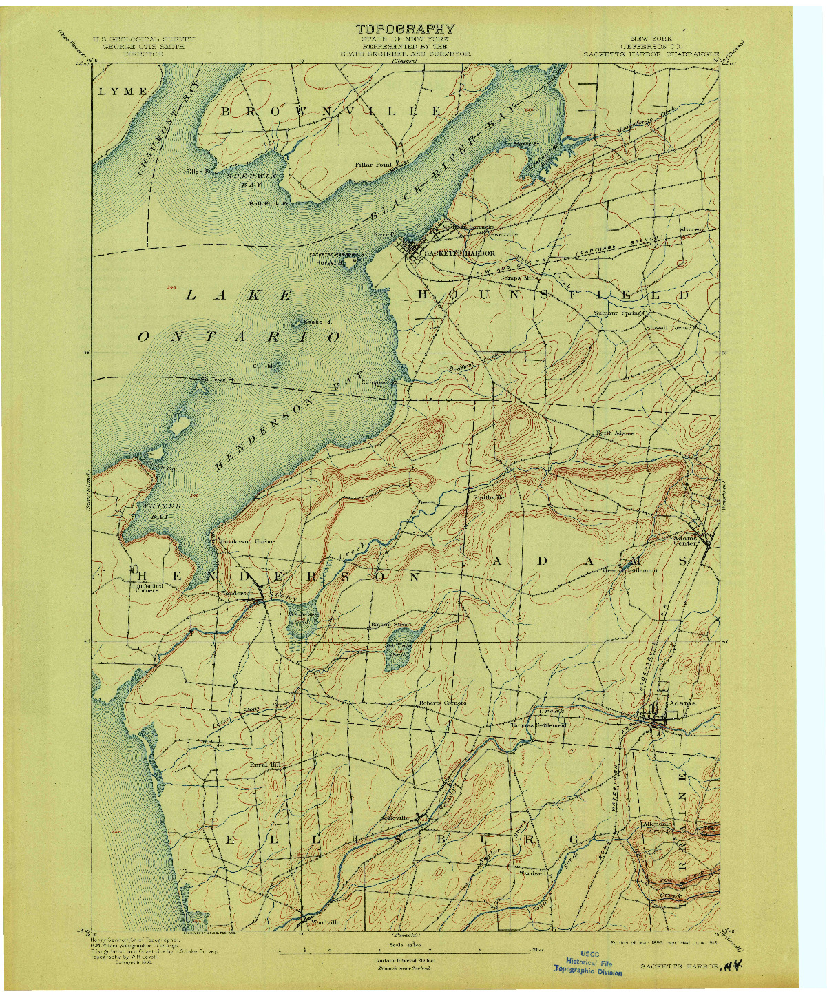 USGS 1:62500-SCALE QUADRANGLE FOR SACKETTS HARBOR, NY 1895