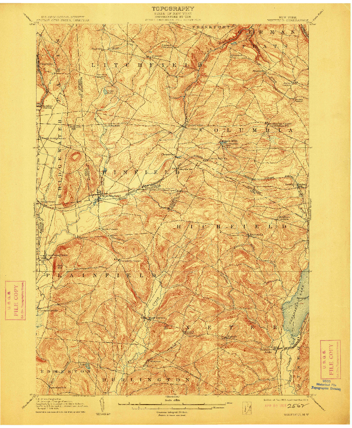 USGS 1:62500-SCALE QUADRANGLE FOR WINFIELD, NY 1907