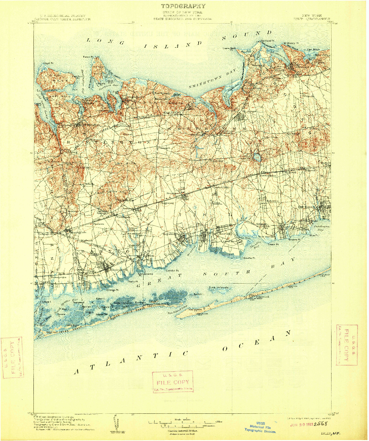 USGS 1:125000-SCALE QUADRANGLE FOR ISLIP, NY 1904