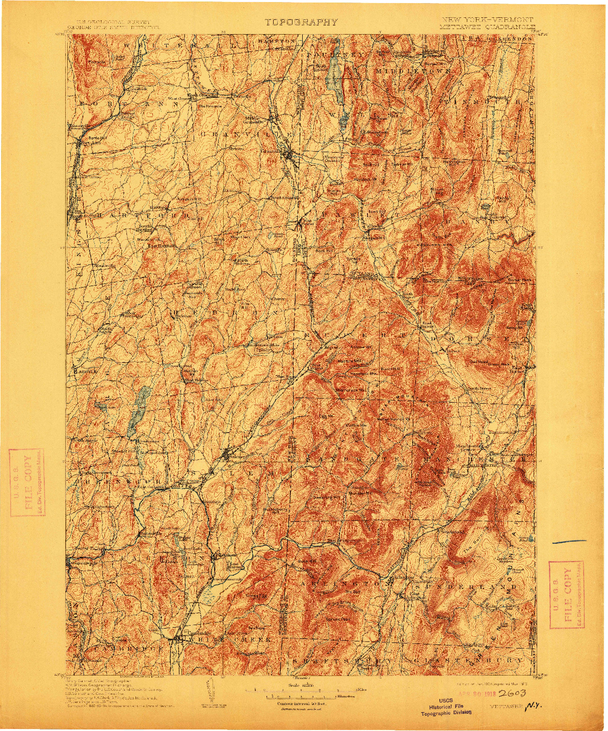 USGS 1:125000-SCALE QUADRANGLE FOR METTAWEE, NY 1903