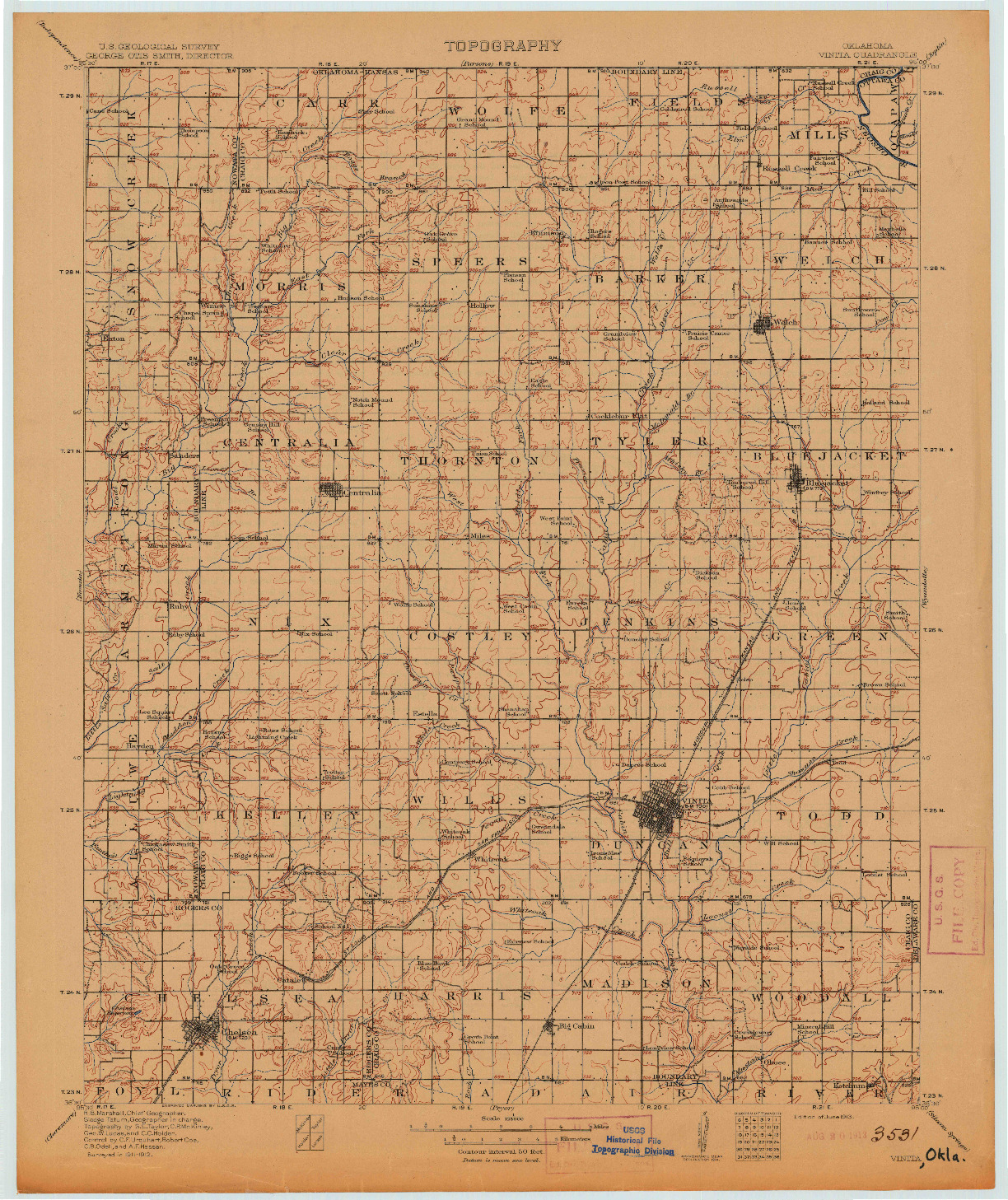 USGS 1:125000-SCALE QUADRANGLE FOR VINITA, OK 1913