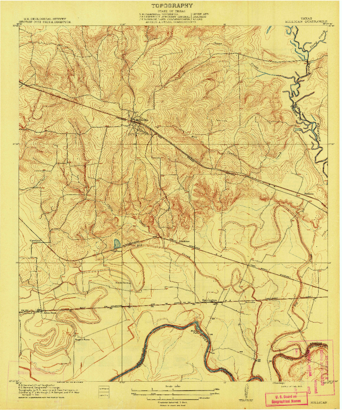 USGS 1:31680-SCALE QUADRANGLE FOR MILLICAN, TX 1913