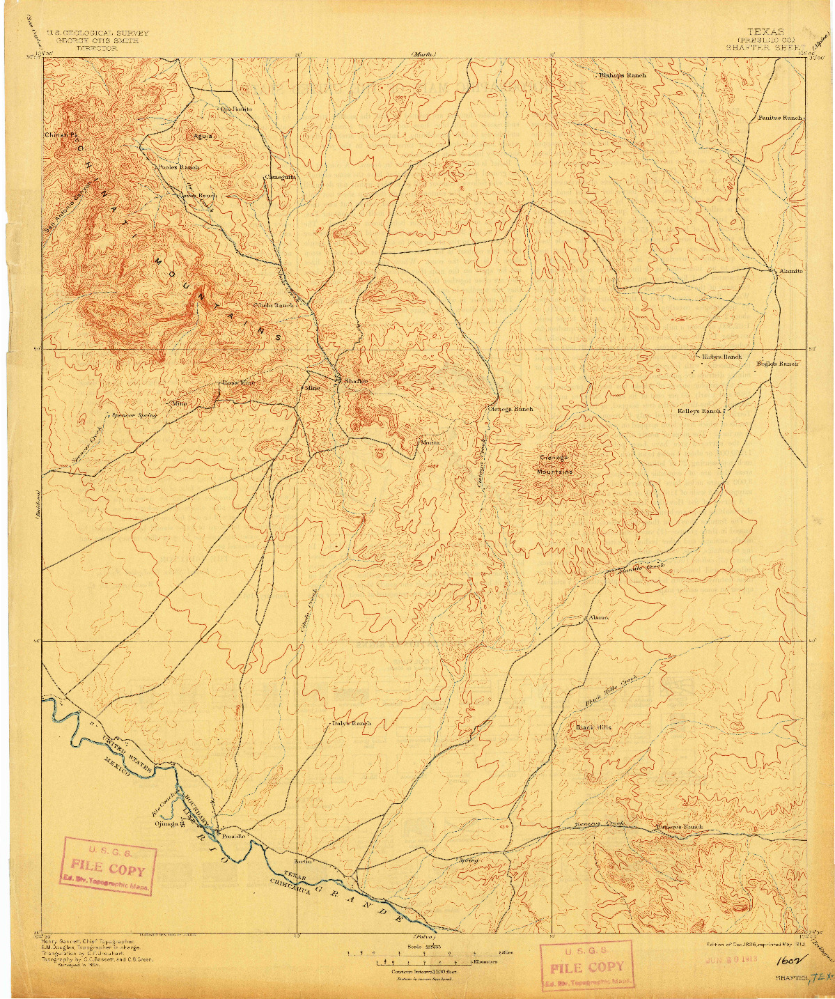 USGS 1:125000-SCALE QUADRANGLE FOR SHAFTER, TX 1896