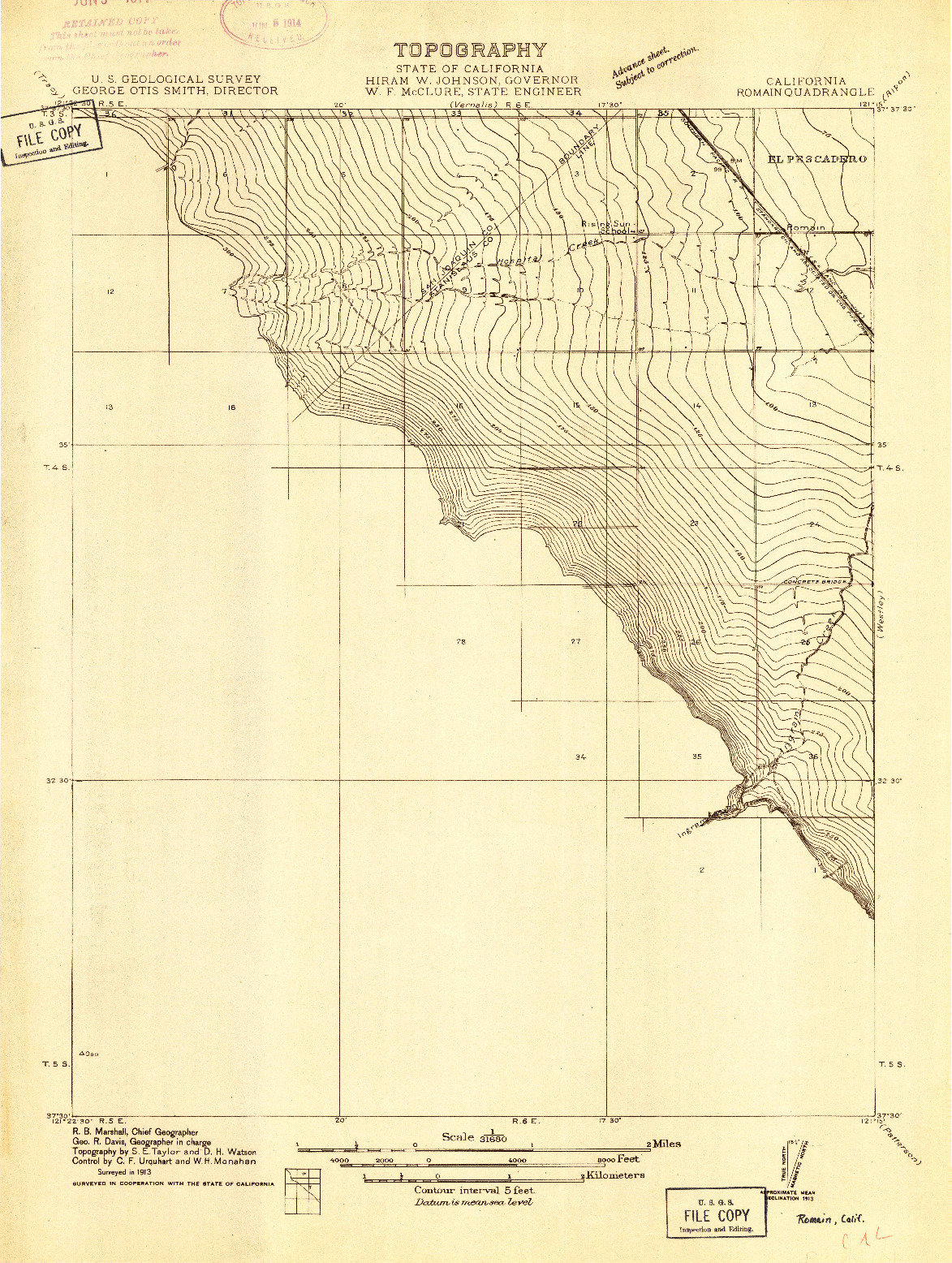 USGS 1:31680-SCALE QUADRANGLE FOR ROMAIN, CA 1913