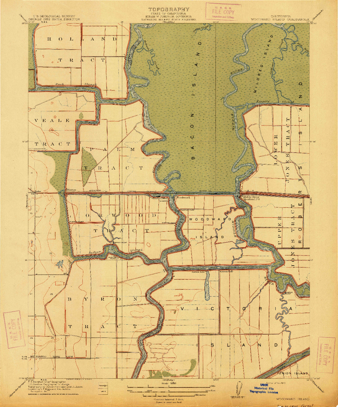 USGS 1:31680-SCALE QUADRANGLE FOR WOODWARD, CA 1913