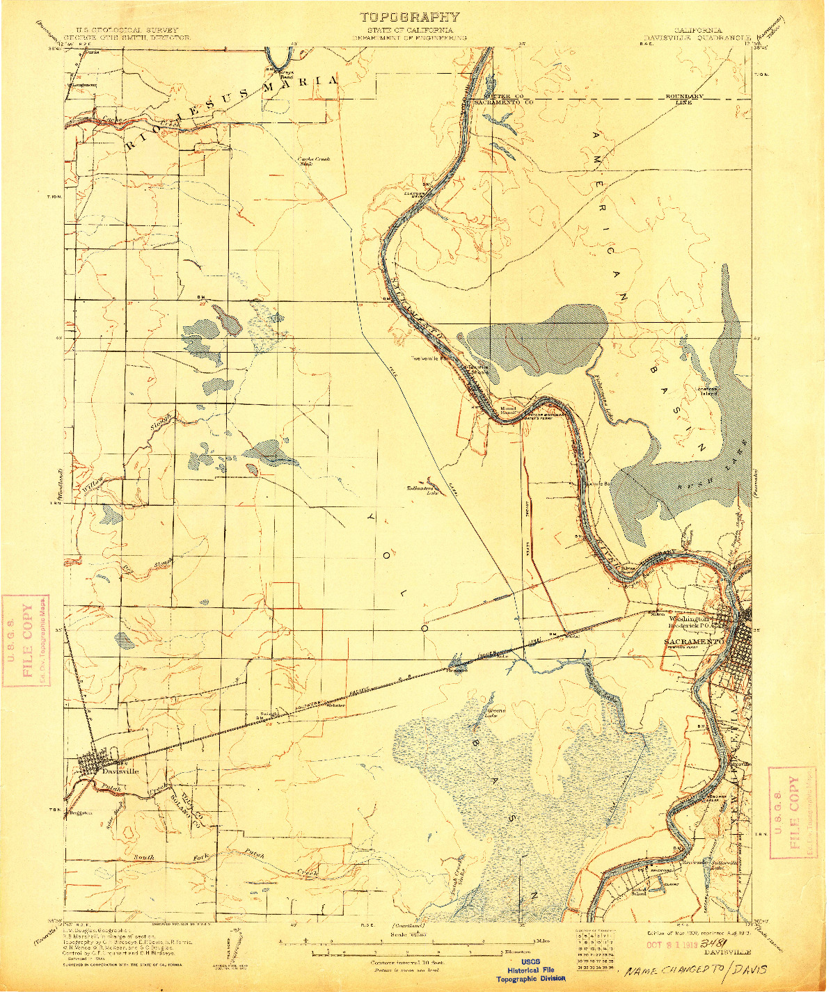 USGS 1:62500-SCALE QUADRANGLE FOR DAVISVILLE, CA 1907