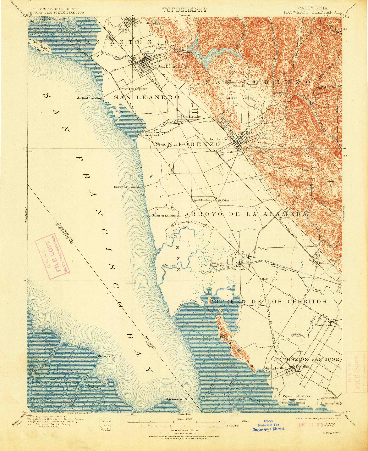 USGS 1:62500-SCALE QUADRANGLE FOR HAYWARDS, CA 1899