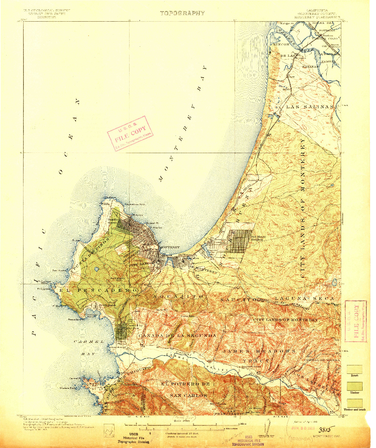 USGS 1:62500-SCALE QUADRANGLE FOR MONTEREY, CA 1913