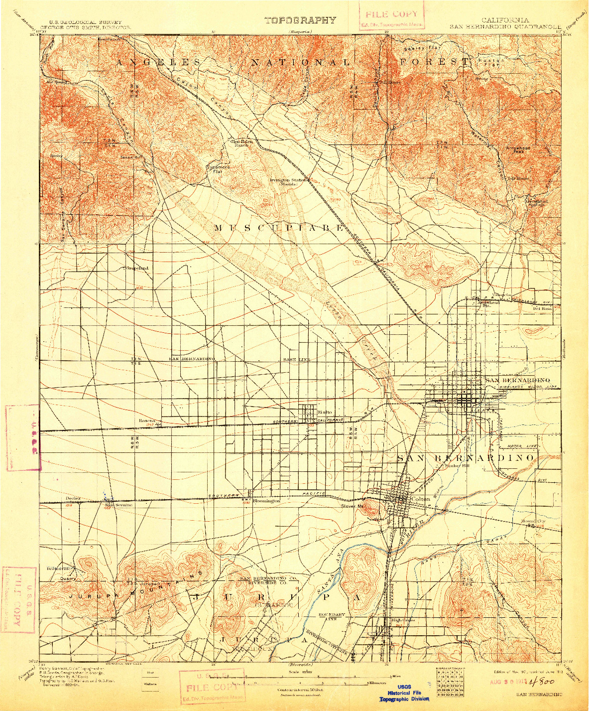 USGS 1:62500-SCALE QUADRANGLE FOR SAN BERNARDINO, CA 1901