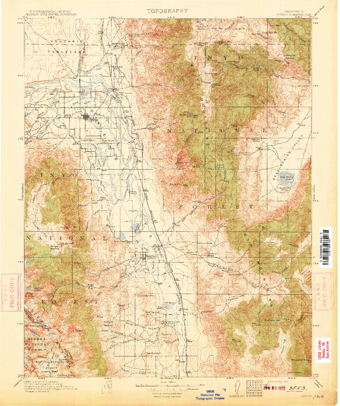 USGS 1:125000-SCALE QUADRANGLE FOR BISHOP, CA 1913