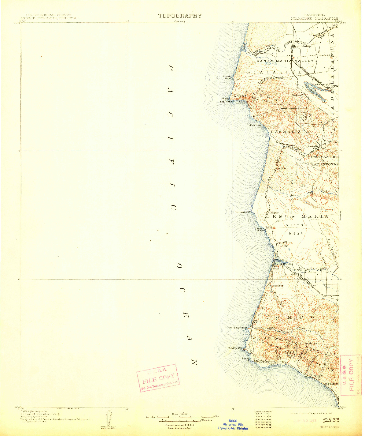 USGS 1:125000-SCALE QUADRANGLE FOR GUADALUPE, CA 1905