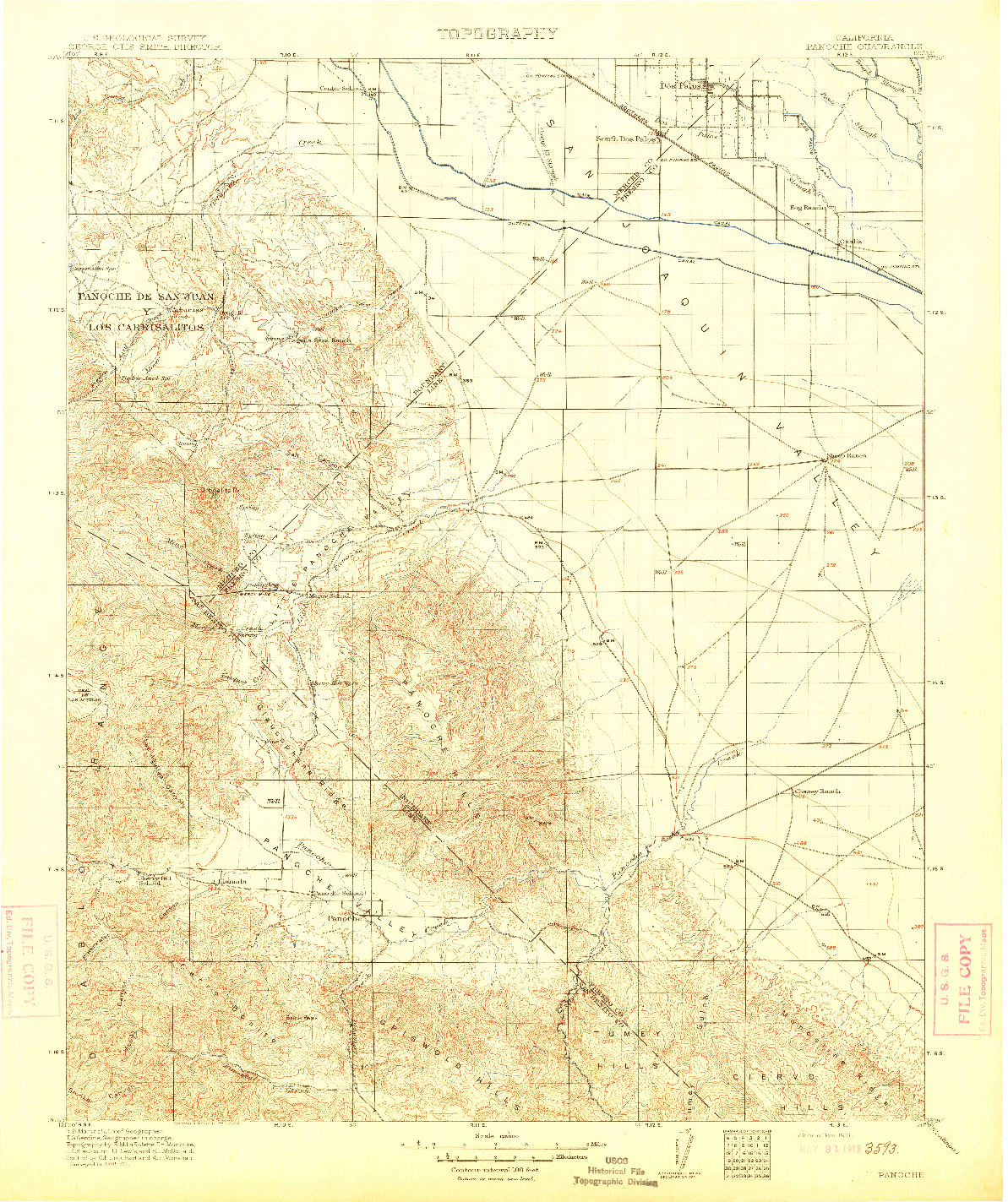 USGS 1:125000-SCALE QUADRANGLE FOR PANOCHE, CA 1913