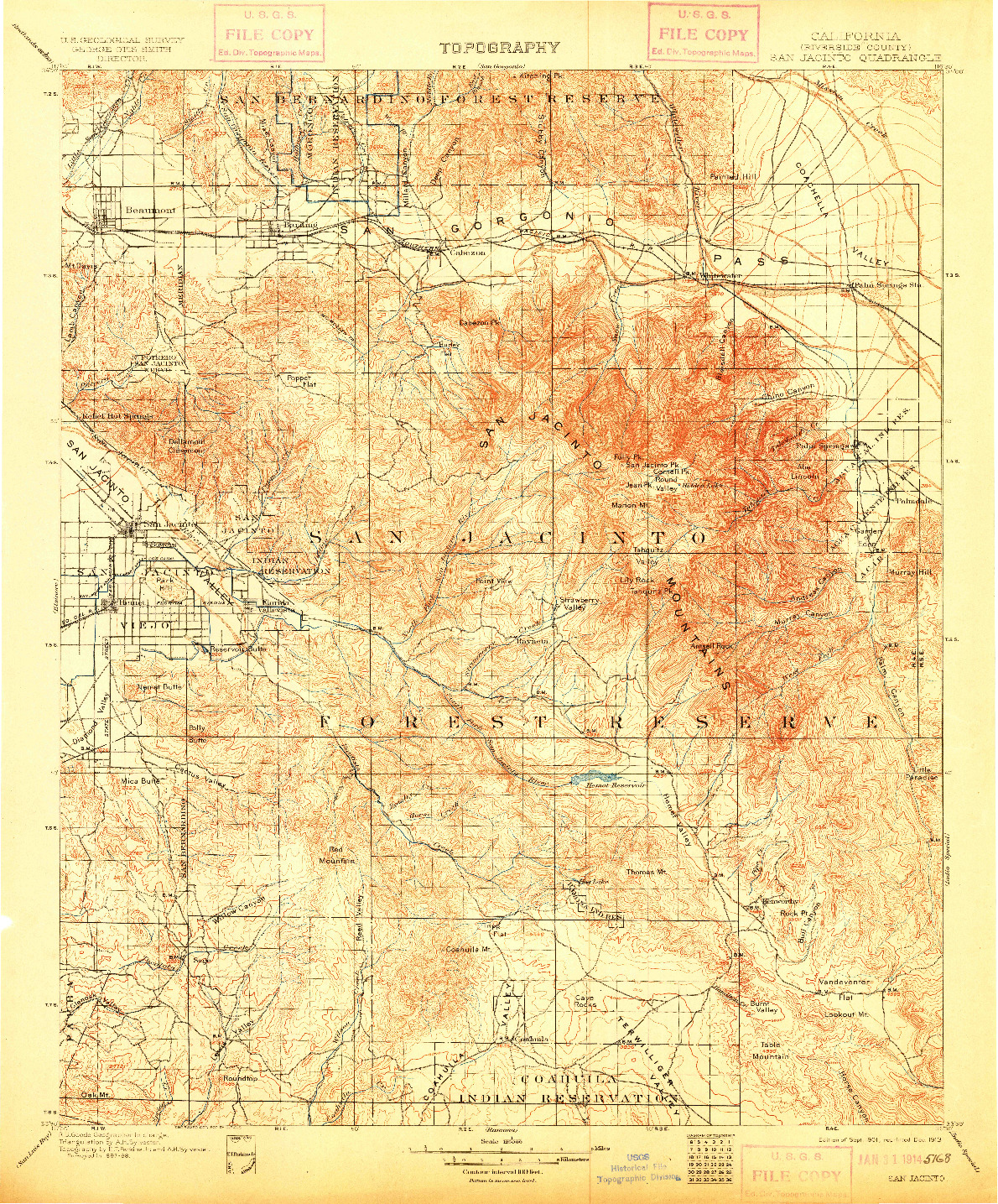 USGS 1:125000-SCALE QUADRANGLE FOR SAN JACINTO, CA 1901