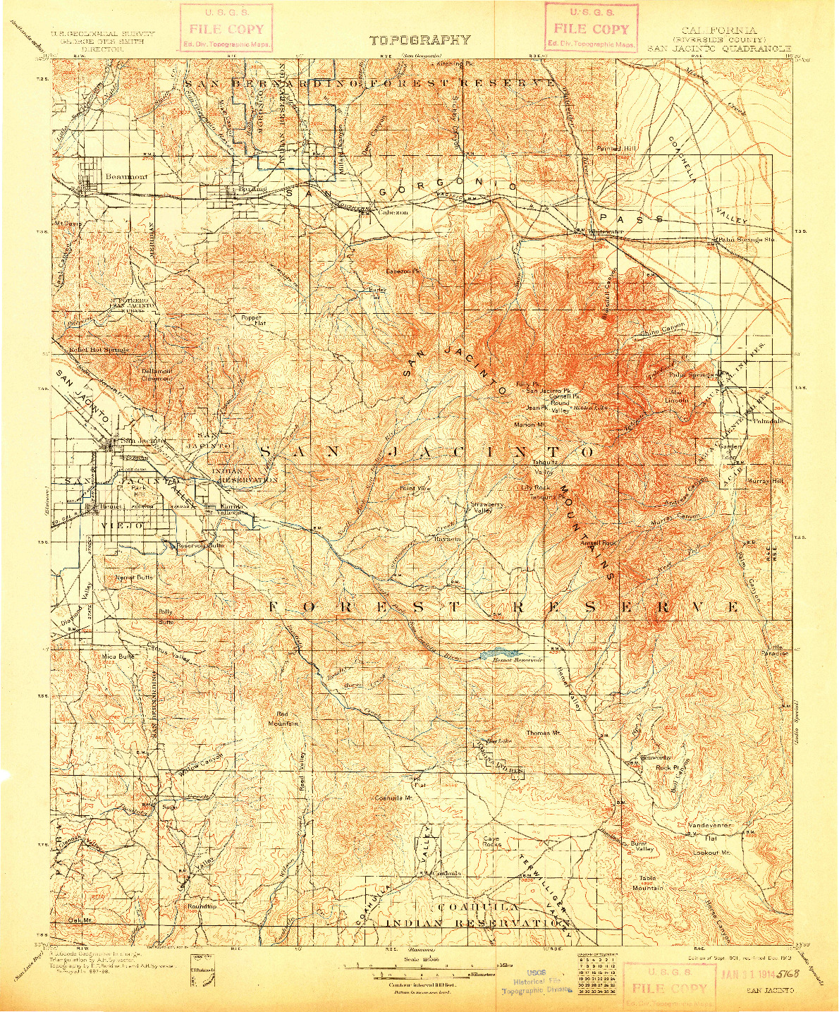 USGS 1:125000-SCALE QUADRANGLE FOR SAN JACINTO, CA 1901