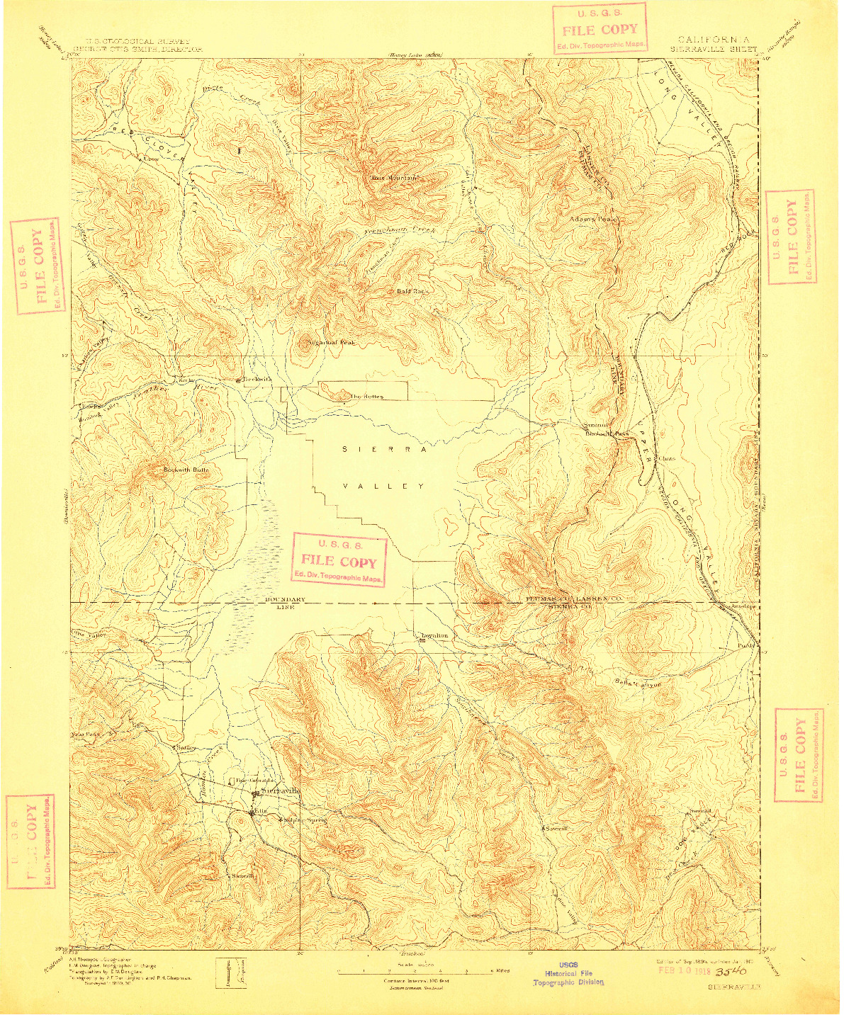 USGS 1:125000-SCALE QUADRANGLE FOR SIERRAVILLE, CA 1894
