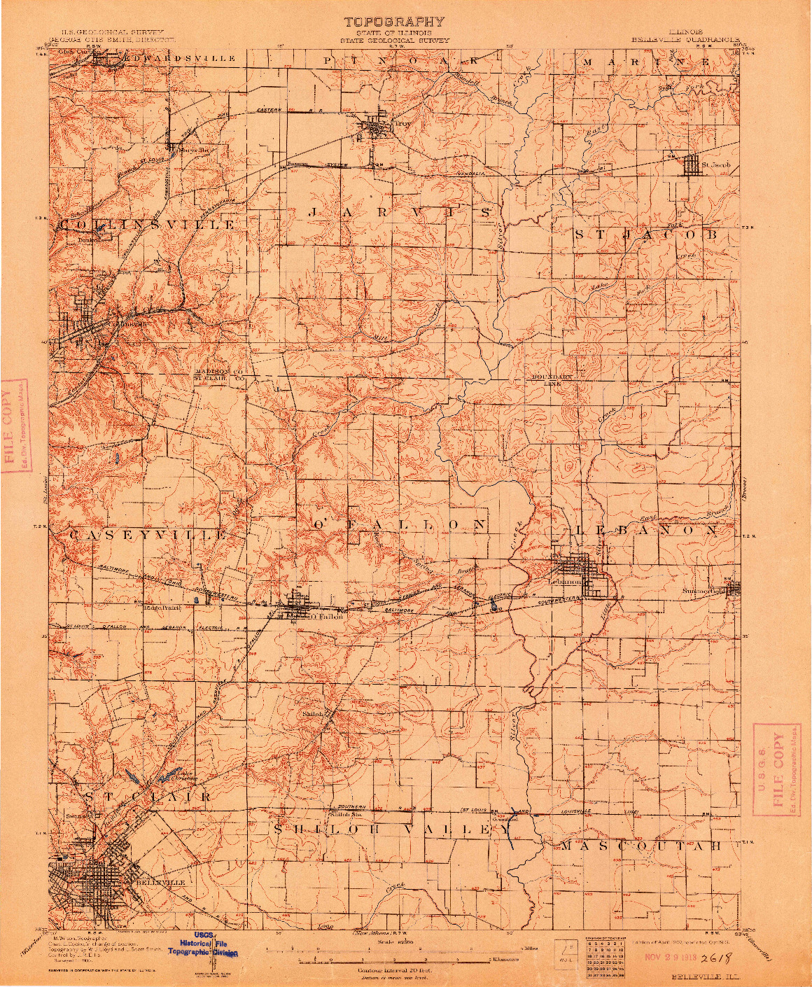 USGS 1:62500-SCALE QUADRANGLE FOR BELLEVILLE, IL 1907