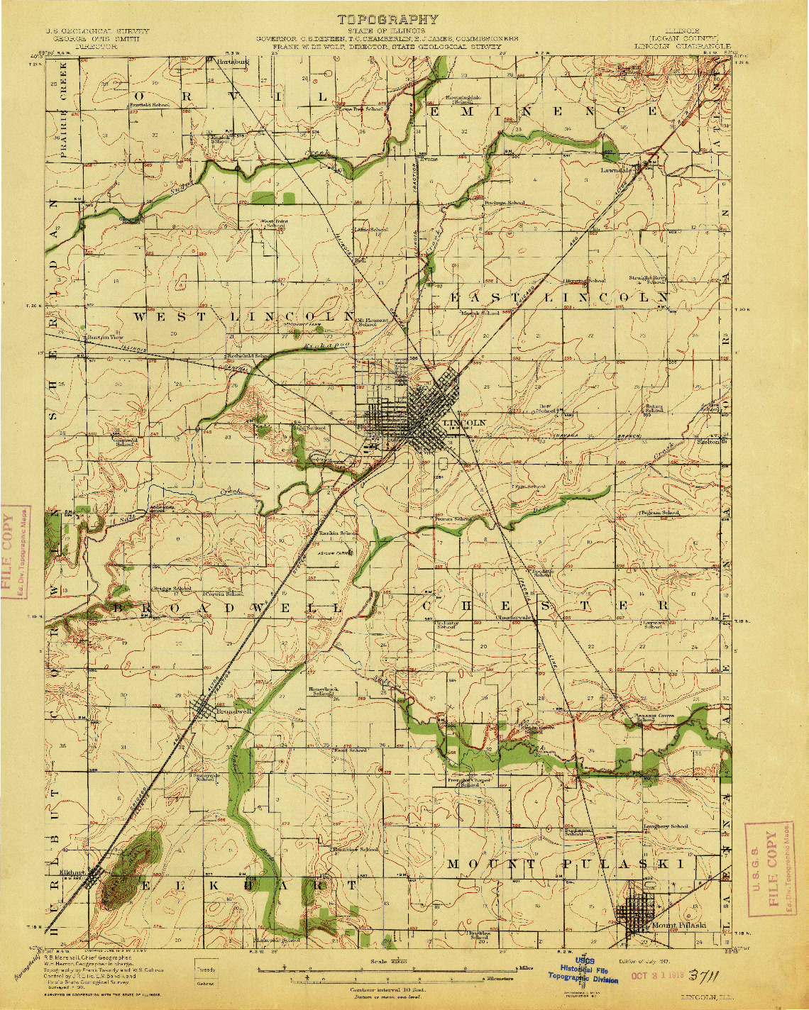 USGS 1:62500-SCALE QUADRANGLE FOR LINCOLN, IL 1913