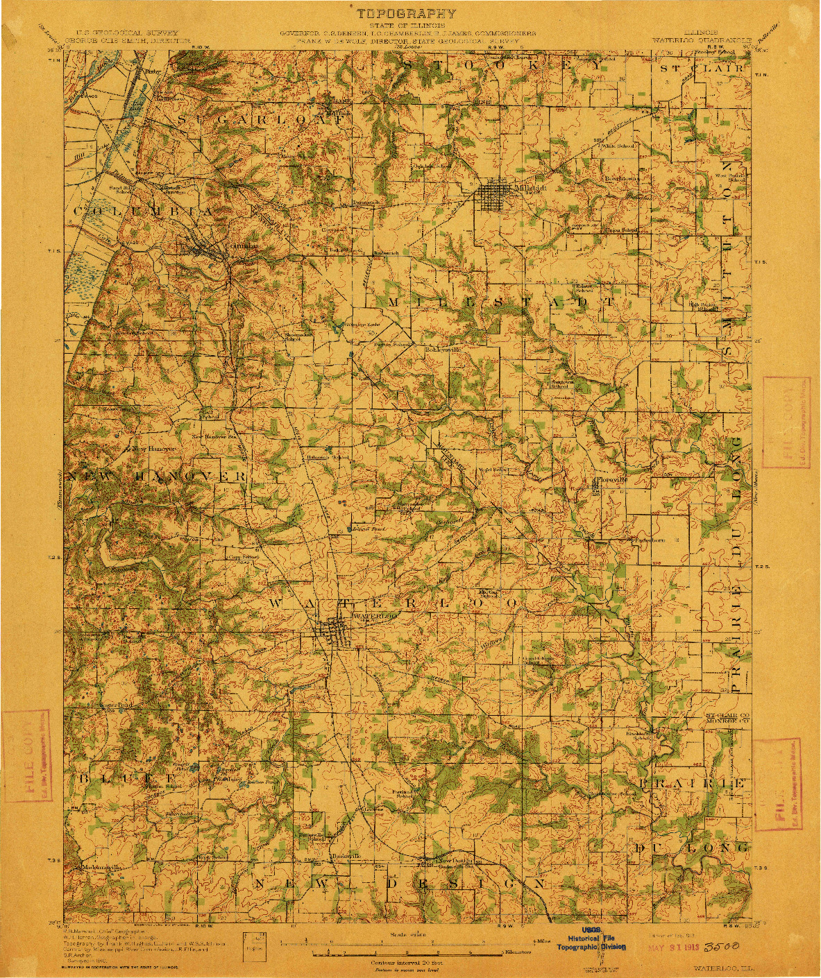 USGS 1:62500-SCALE QUADRANGLE FOR WATERLOO, IL 1913